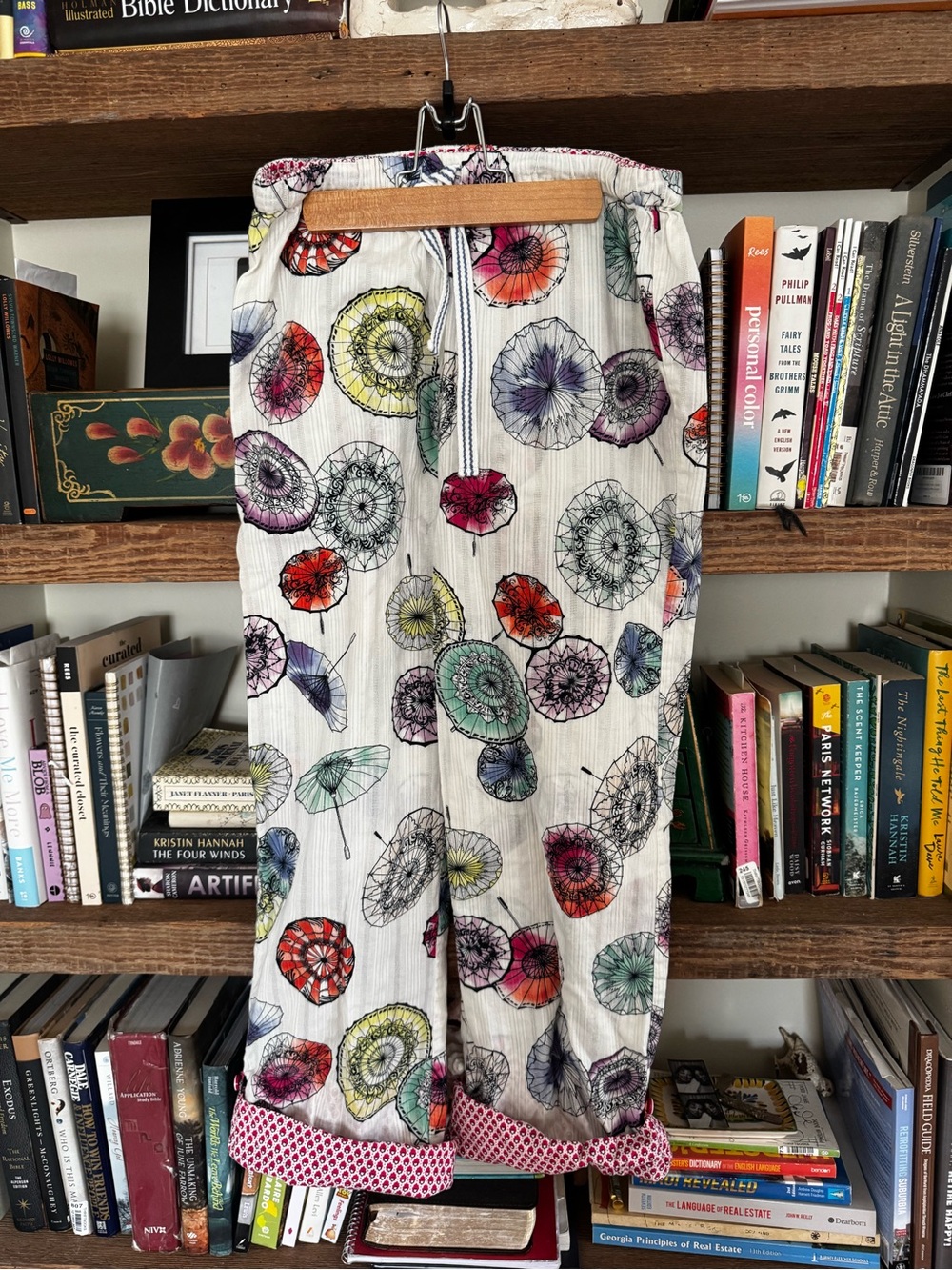 Anthropologie By Eloise Women's White Floral Umbrella Print Pull-On Pajama Pants